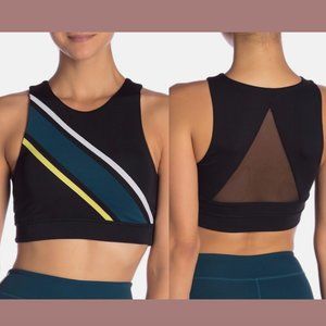 NWT Zella [ Small ] High Neck Front Stripe Mesh Back Sports Bra‎ in Black #6044